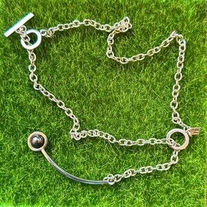 Necklace Curved, “Circle with Stone”, 950 silver